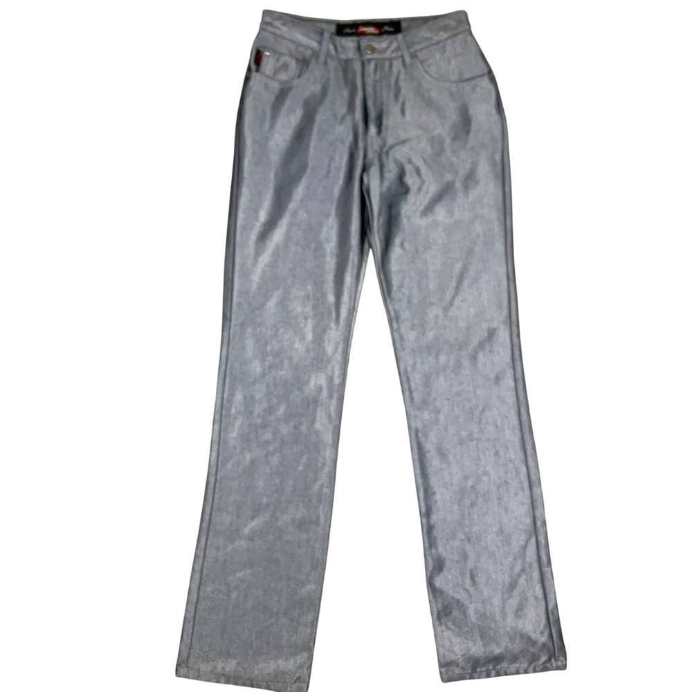 Johnny Blaze Flame Jeans Womens 5/6 Silver Shimmer Metallic Y2K Streetwear Rock